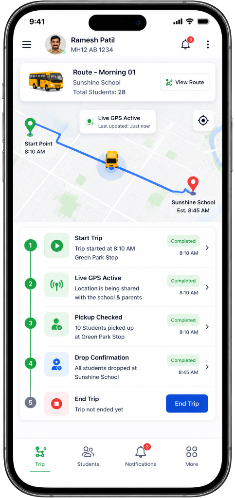 WheelsTracker Driver App Console Screen