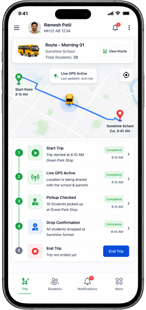 WheelsTracker Driver App Screen Interface Mockup